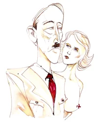 Adolf Hitler avec sa maîtresse Eva Braun - caricature en couleurs