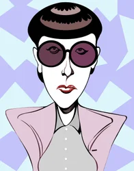 Edith Head, créatrice de costumes américaine (1907 - 1981) caricature en couleur avec lunettes noires