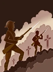Soldats de la Première Guerre mondiale avec baïonnettes - sortant des tranchées