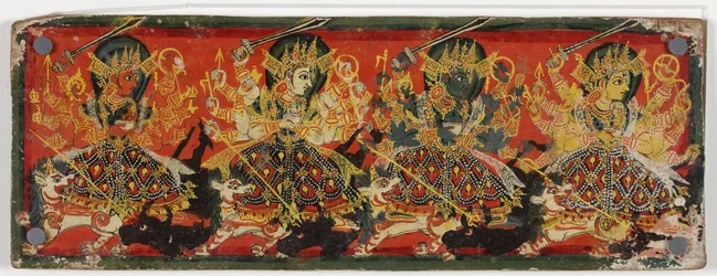 Une des paires de couvertures de manuscrit représentant Devi comme les Huit Mères