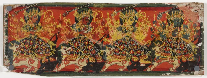 Une des deux couvertures de manuscrit représentant Devi comme les Huit Mères