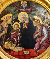 La Vierge Marie, saint Jean et deux anges adorant l