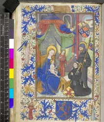 Add 17440 f.13v Vierge au Lys avec le patron Willem van Bossunt, du Missel de Gand