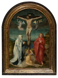 Calvaire : Christ en croix entre la Sainte Vierge et Saint Jean