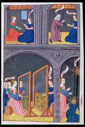 Ms 324 f.62 v. Arachné défie Pallas et devient une araignée, tiré des Métamorphoses 6 d