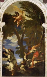 Saint Pierre Martyr poignardé par des assassins à gages (copie du tableau de Titien perdu dans l