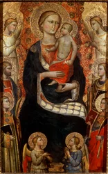 Madone avec enfant, saints et anges, fin 14ème ou début 15ème siècle