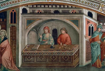 Deux banquiers, détail de la Vie de Saint Matthieu