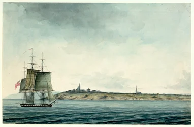 Navire de sixième rang de la HM naviguant le long de la côte anglaise