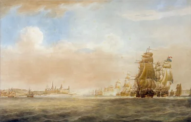 La flotte britannique au large du château de Kronborg, Elsinore, 28 mars 1801 [avant la bataille de Copenhague]