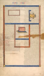 Plan du Tabernacle, une des six feuilles illustrées de la Postilla..., vers 1360-1380