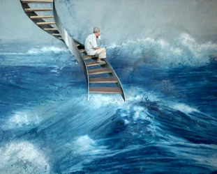 Homme assis sur une échelle, 2016