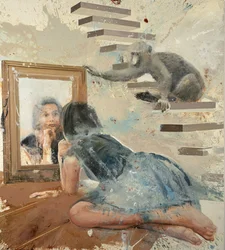 Fille au miroir avec babouin