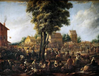 Des soldats occupent un village pendant la guerre de Trente Ans (huile sur toile)