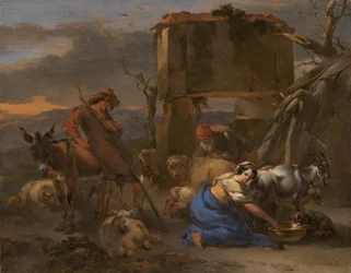 Scène Pastorale avec une Bergère Traite une Chèvre