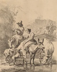 Bergère sur un âne