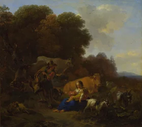 Un paysan jouant de la vielle à roue pour une femme et un enfant, 1658