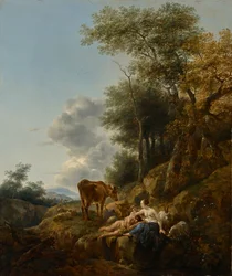 Paysage avec une nymphe et un satyre, vers 1647 (huile sur panneau)