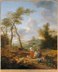 Paysage avec Elkana et ses deux epouses Anna et Pennina ...