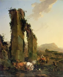 Paysans avec du bétail près d