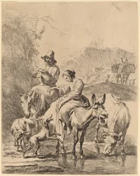 Bergère sur un âne