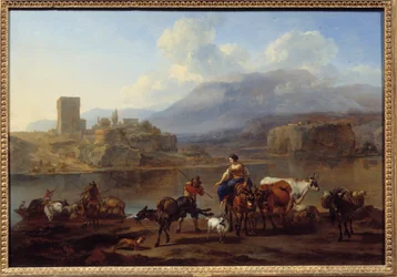 Le passage du bac Peinture de Berchem van Haarlem (1620-1683)