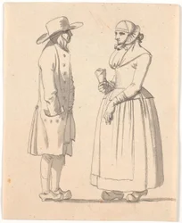 Un paysan et sa femme se tenant face à face