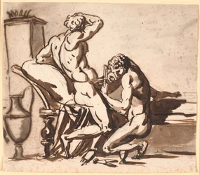 Un homme nu circoncis un autre homme nu, ou : Uranos castré par Kronos ?