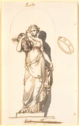 Érato, muse de la poésie amoureuse, comme statue dans une niche