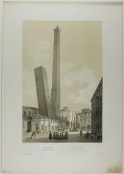 Bologne : les tours Asinelli et Garisenda, planche 40 de Italie Monumentale et Pittoresque