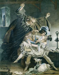 Esmeralda, Phoebus et Claude Frollo (Notre Dame de Paris) par Victor Hugo. Illustration de Nicolas Eustache Maurin (1799-1850). Collection privée.