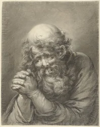 Vieil homme avec barbe et mains jointes