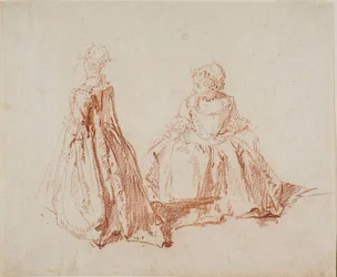 Étude de deux petites filles, vers 1725 (craie rouge sur papier vergé ivoire)