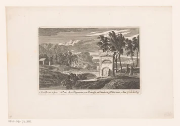 Paysage avec des promeneurs près d