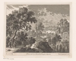 Paysage avec homme et femme marchant près d