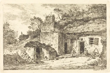 Un cottage avec deux hommes assis à l