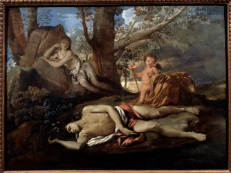 Écho et Narcisse illustration pour la légende qui a inspiré Ovide dans « Les Métamorphoses ». Peinture de Nicolas Poussin (1594-1665) XVIIe siècle Paris