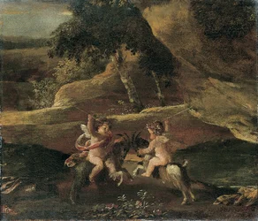Putti se battant sur des chèvres