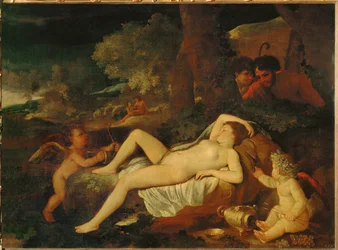 Vénus couchée et Amor (huile sur toile)
