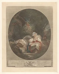 Mère avec enfants dans un paysage