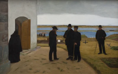 Personnes devant une église. Harboøre, Jutland