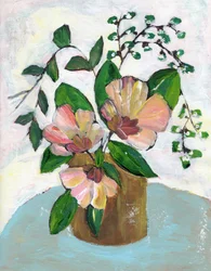 Nature morte florale aux tons roses pâles
