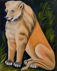 Lion jaune assis