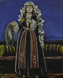 Femme portant un voile en soie Lechaki