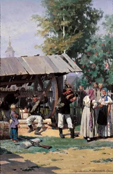 Soldats russes dans un village de campagne, 1877