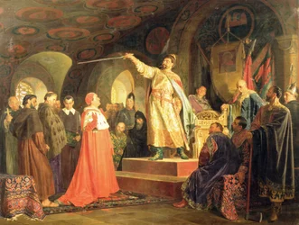 Le prince Roman de Halych-Volhynia recevant les ambassadeurs du pape Innocent III, 1875