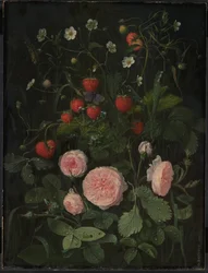 Nature morte avec roses et fraises