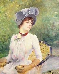 Dame avec un chapeau en feutre gris