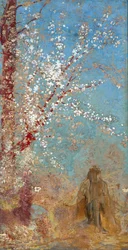 Figure sous un arbre en fleurs