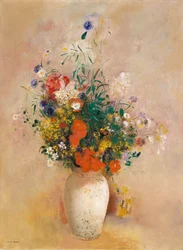 Vase de fleurs fond rose, vers 1906
